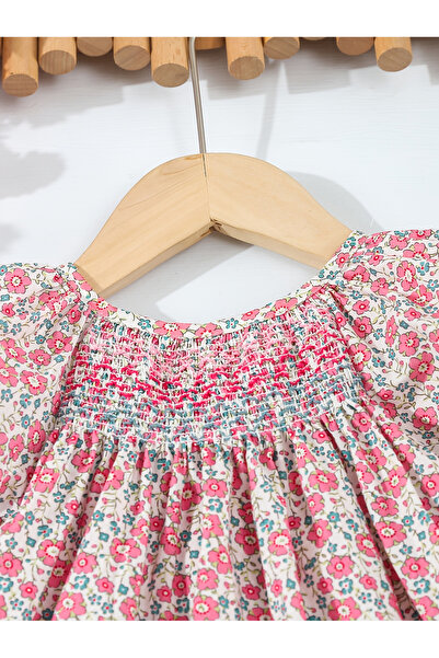 Take Two By Styli Girls Floral Smocked Dress with Puff Sleeves