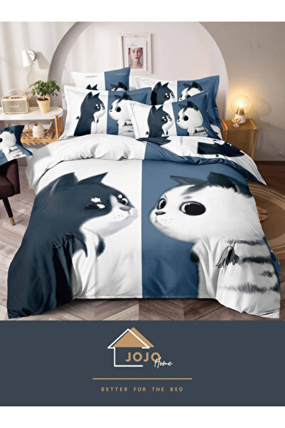 JOJO HOME Finet 3D Bed Linen with 2 Sides, 6 Pieces, Double Bed, Digital Cats