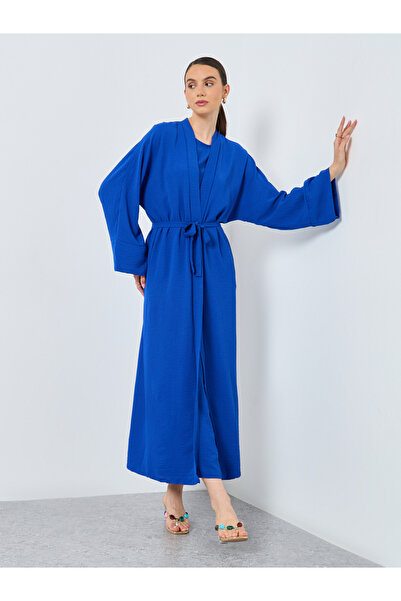 Take Two By Styli Solid Open Front Abaya with Inner Sleeveless Dress