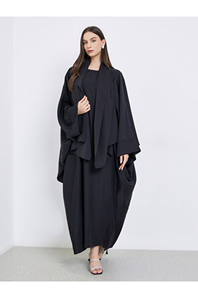 Take Two By Styli Solid Batwing Sleeve Abaya with Hijab Set