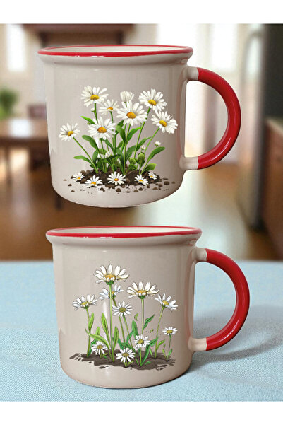 lili hediyelik Grounded Daisy Set of 2 Red Mouth Cups - Gifts for Father's Da...