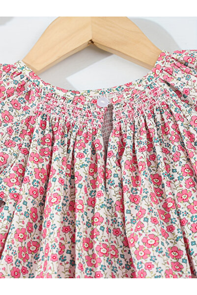 Take Two By Styli Girls Floral Smocked Dress with Puff Sleeves