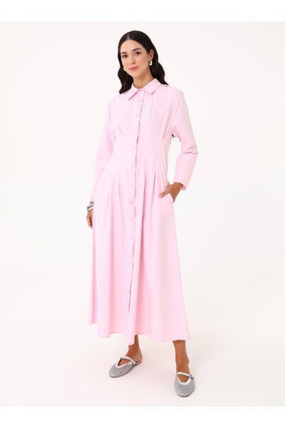 MRS. POLEEN Buttoned Hijab Dress - Pink - Mrs Poleen