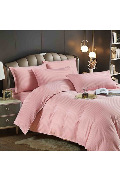 JOJO HOME Double bed linen, Deluxe fine damask, 6 pieces, Powder Pink