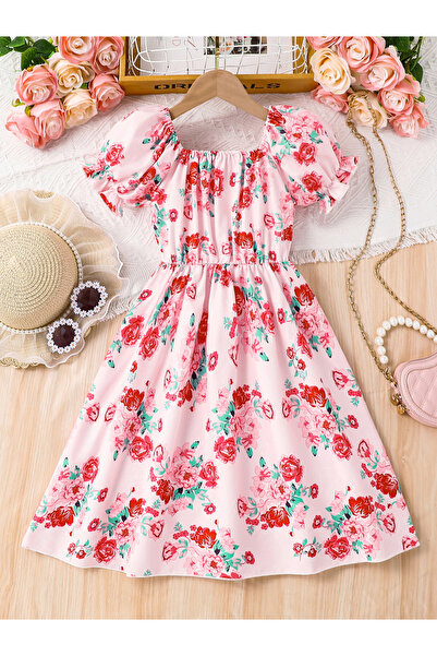 Take Two By Styli Pink Floral Puff Sleeves A-Line Dress