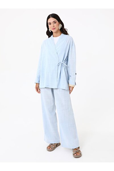 MRS. POLEEN Side-Tie Double-Breasted Jacket Suit - Baby Blue - Mrs Poleen