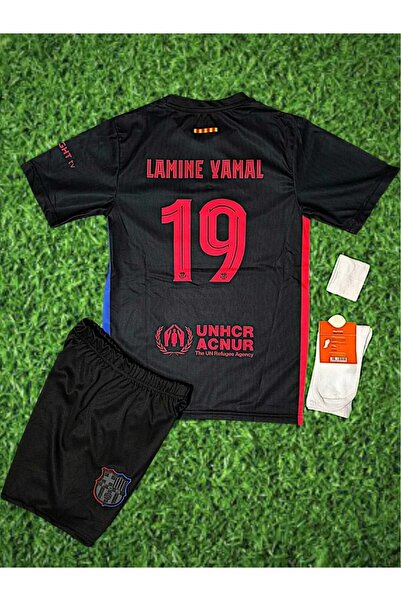 Lion Spor Barcelona New Season Laminated Yamal Away Home Kids Jersey-Black Se...