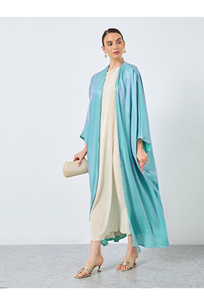 Take Two By Styli Metallic Batwing Sleeve Open Front Abaya