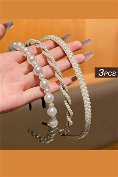 Trade Bazaar Σετ 3 γυναικείων κορδέλες μαλλιών με λεπτομέρεια από πέρλες – Κο...