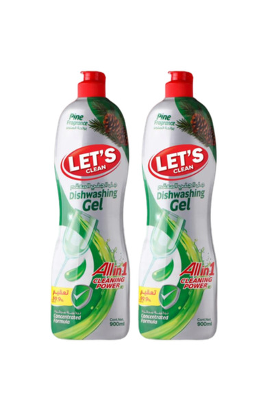 Let's Clean جل غسيل الأطباق برائحة الصنوبر 900 مل، عبوة من قطعتين