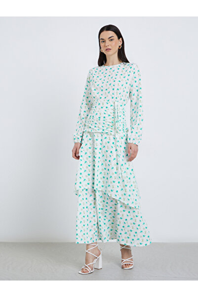 Take Two By Styli Ditsy Print Double Layer Hem Maxi Dress