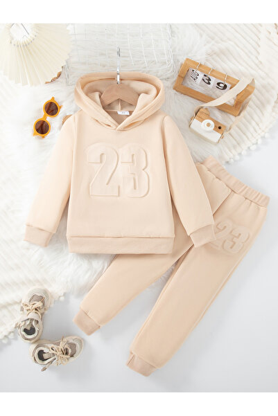 Take Two By Styli Beige Embossed Detail Hoodie and Joggers Set
