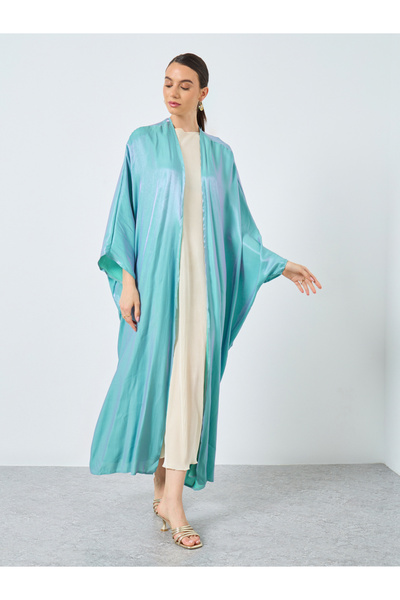 Take Two By Styli Metallic Batwing Sleeve Open Front Abaya