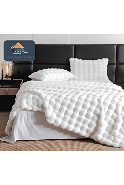 JOJO HOME Double bed linen, Extra Fluffy, made of artificial rabbit fur, 6 pieces, White