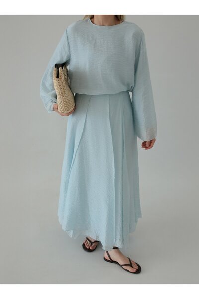 MRS. POLEEN Wide Sleeve Skirt Blouse Set - Baby Blue - Mrs Poleen