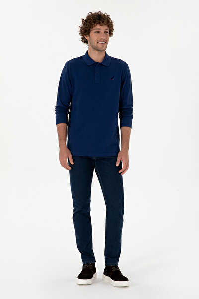 U.S. Polo Assn. Erkek Regular Fit Polo Yaka İndigo Basic Sweatshirt 50315941-VR028