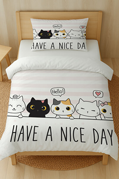 Else Dekor Комплект спално бельо от памучен сатен с мотив на малки котки, 160x220 см