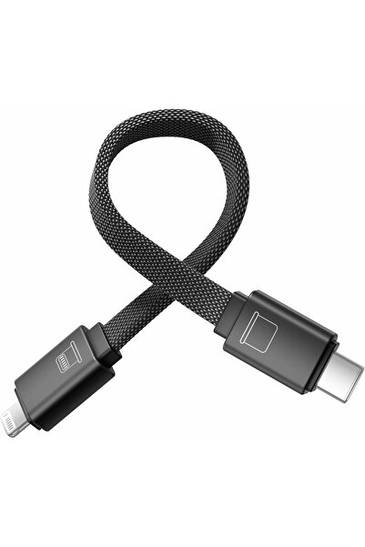 Romoss كابل شحن بيانات USB-C إلى Lightning 3A مضفر من النايلون بطول 15 سم، أسود