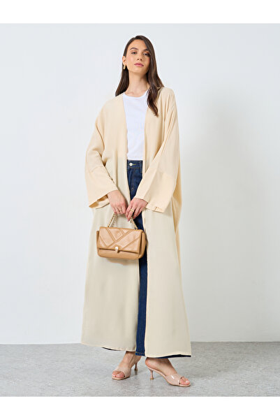 Take Two By Styli Solid Open Front Batwing Sleeve Abaya