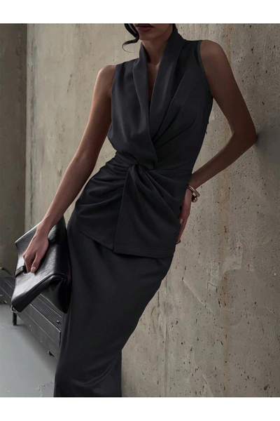 Take Two By Styli Solid Twist Front Top & Maxi Skirt Co-Ords
