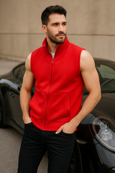 Duss Men's 3-Thread Comfortable Vest with Stand Collar