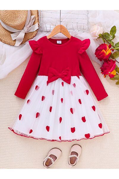 Take Two By Styli Girls Bow Decor Heart Mesh Dress