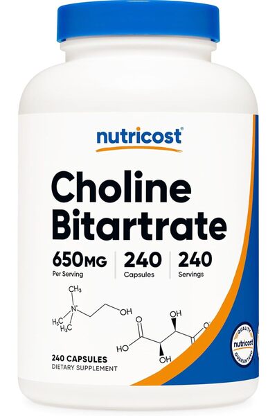 Nutricost Choline Bitartrate 650mg, 240 Vegetarian Capsules - Non-GMO, Vegeta...