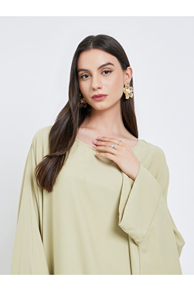 Take Two By Styli Solid Batwing Sleeve Abaya with Hijab Set