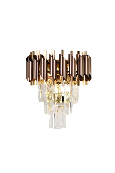 RFAN Wall Lamp, Model S9001/2KF, Crystal Texture, Metal, 2 X E27, Brown/Gold