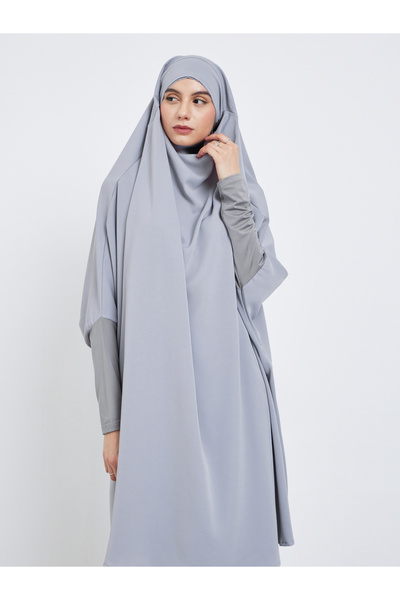 Take Two By Styli Solid Hoodie Batwing Sleeve Abaya with Skirt Set