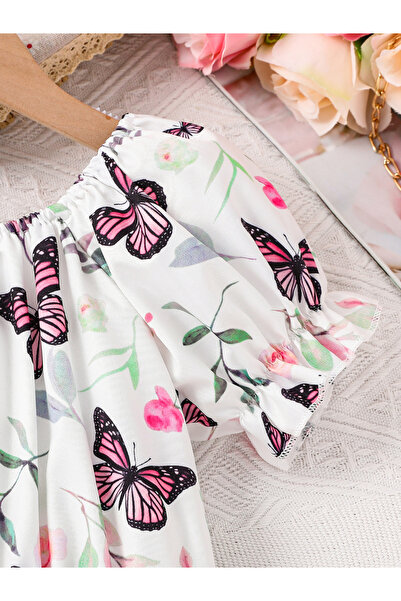 Take Two By Styli Girls Butterfly Print Puff Sleeve A-line Dress