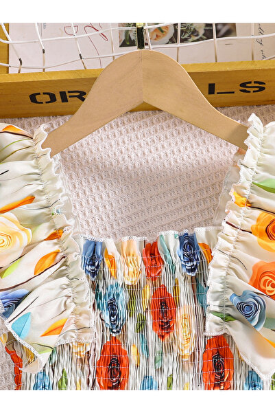 Take Two By Styli Girls Multi Floral Print Ruffled Sleeve Dress