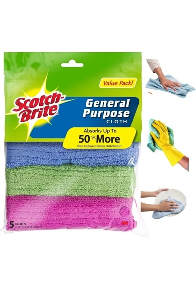 Scotch Brite Scotch-Brite Microfiber General Purpose Cleaning Cloth 5 Pcs (30x30 cm, Multi-Use)