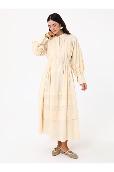 MRS. POLEEN Balloon Sleeve Layered Hijab Dress - Beige - Mrs Poleen