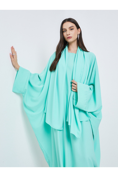 Take Two By Styli Solid Batwing Sleeve Abaya with Hijab Set
