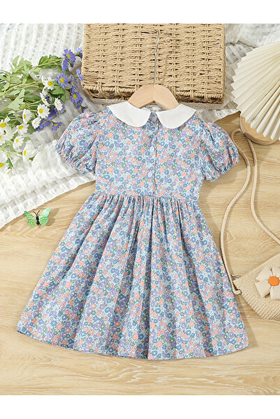 Take Two By Styli Girls Blue Floral A-Line Dress