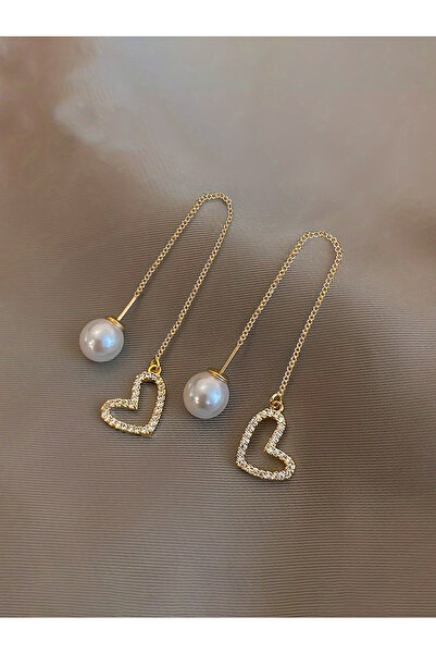 Take Two By Styli Pearl Heart Dangle Threader Earrings