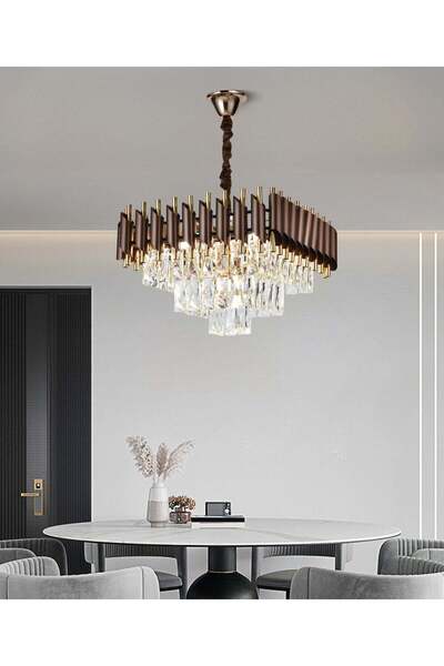 RFAN Chandelier, Model S9001/500x500, Crystal Texture, Metal, 8 X E27, Brown/Gold