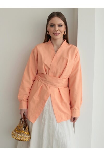 MRS. POLEEN Belted Double Breasted Tunic - Salmon - Mrs Poleen