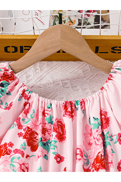 Take Two By Styli Pink Floral Puff Sleeves A-Line Dress