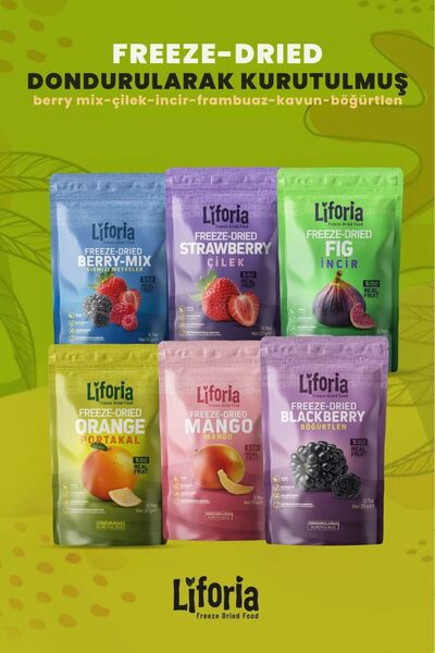 Liforia 6 عبوات من الفواكه المجمدة - وجبة خفيفة صحية - مزيج من الفراولة والبرتقال والتين والمانجو والتوت الأسود