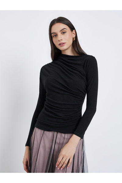 Take Two By Styli Women Solid Ruched Detail Asymmetric Neck Top