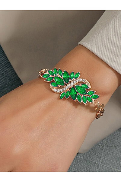 Take Two By Styli Embellished Rhinestone Leaf Bracelet