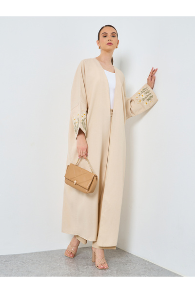 Take Two By Styli Embroidery Sleeve Open Front Abaya