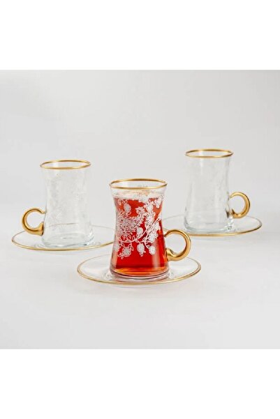 Dallaty أكواب شاي زجاجية بنقشة زهور، 12 قطعة