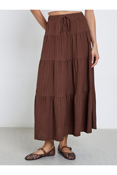 Take Two By Styli Brown Solid Tiered Maxi Skirt