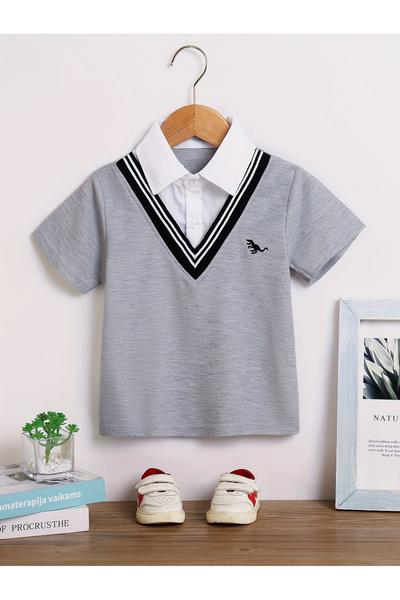 Take Two By Styli Boys Grey Collared 2in1 Style Shirt