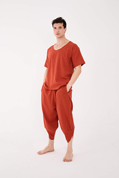 RELAXL Σετ 2 τεμαχίων 100% βαμβακερό μπλουζάκι με φαρδιά εφαρμογή και φαρδύ παντελόνι σε χρώμα πλακάκι