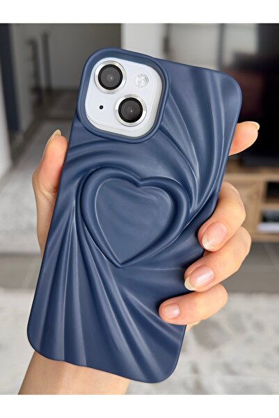 Go Aksesuar Anti-Shock Silicone Case with 3D Matte Satin Heart Embossed Pattern Compatible with Apple iPhone 13 - 14 - 15
