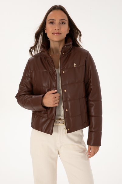 U.S. Polo Assn. سترة جلدية بنية اللون للنساء 50317319-400